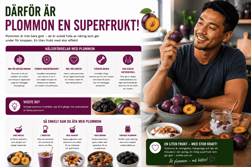 Man som äter plommon.