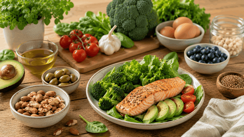 GI-glatt livsmedel på ett bord.